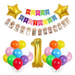 Bubble Trouble 1st Birthday Decorations Bundle With Milestone Photo Banner Newborn to 12 Months, Metallic Balloons, Star & 1 Number Balloon Pack of 35 Pcs (1st Birthday Multi)-picture-25