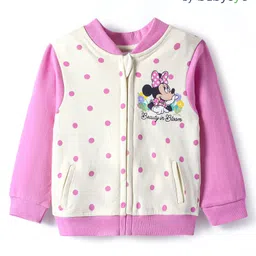 Babyoye Disney Terry Knit Full Sleeves Bomber Jacket With Minnie Mouse & Friends Graphics - Pink-picture-37
