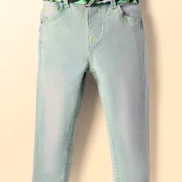 Babyhug Denim Full Length Washed Jeans With Stretch & Belt - Light Blue-picture-11