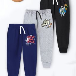 Trampoline Cotton Blend Pack Of 3 Space Printed Track Pants - Blue Grey & Black-picture-32