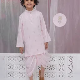 Little Bansi Cotton Full Sleeves Floral Embroidered Dhoti Kurta Set - Pink-picture-17