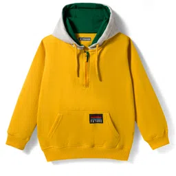 Pine Kids Cotton Knit Full Sleeves Hooded Sweatshirt With Patch Detailing & Kangaroo Pockets - Golden-picture-14