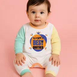 The Peppy Tend 100% Cotton Knit Rakshabandhan Theme Full Sleeves Worlds Best Brother Text Printed Romper - Multi Colour-picture-15