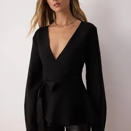 Trendyol Women Solid V-Neck Long Sleeve Pullover Sweater-image-62
