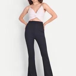 FNOCKS Women Striped Classic Regular Fit High-Rise Regular Trousers image 4