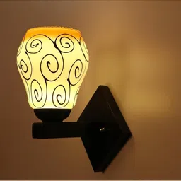 SOMIL Brown & Black Printed Wood Traditional Rectangle Shaped Wall Lamp-picture-31