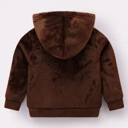 Kookie Kids Full Sleeves Hooded  Winter Fur Jacket with Leopard Theme Design - Brown image 2