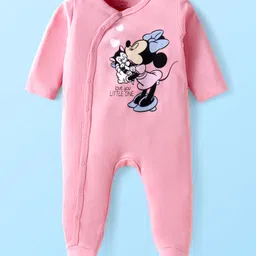 Babyhug Disney Interlock Knit Full Sleeves Sleep Suit with Minnie Mouse Graphics Pack of 2 - Pink & White image 2