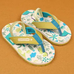 Cute Walk by Babyhug Flip Flop With Tropical Theme Print - White & Green image 2