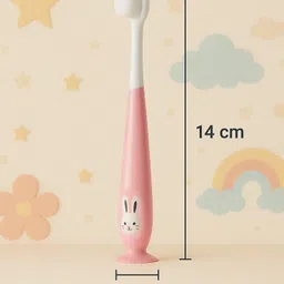 KIDS BASIC Baby Toothbrush with Bunny Design Soft Bristle with Cup Base - Purple & Pink (Pack of 2) image 2