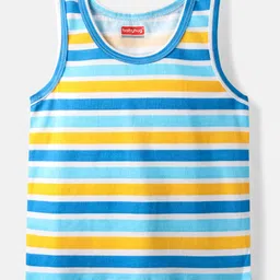 Babyhug 100% Cotton Single Jersey Knit Sando & Shorts Set With Stripes - Blue image 2