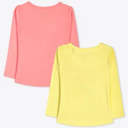 Ariel Cotton Knit Pack Of 2 Full Sleeves Typography Printed Tees - Orange & Yellow image 3