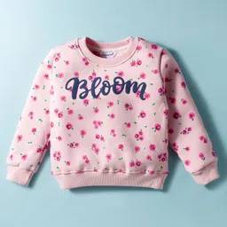 Smarty Girls Fleece Knit Full Sleeves Winter Wear Suit Set With Floral Print - Pink image 2