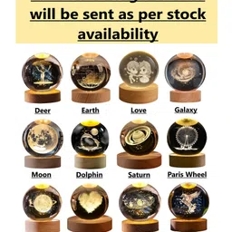 ADKD 3D Crystal Ball LED Night Lamp with Wooden Base Decorative Light for Kids Room, Bedroom & Home Decoration (Random Design) image 2