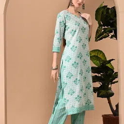 GLOWWORLD Women Ethnic Motifs Printed Regular Kurta with Trousers-picture-12