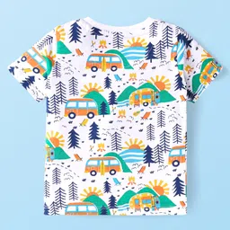 Babyhug Single Jersey Knit Half Sleeves Camping Printed T-Shirt & Shorts Set - White & Blue image 3