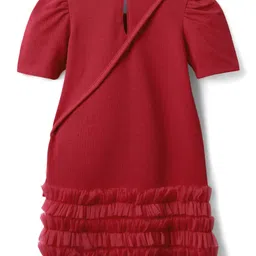 Hola Bonita Knit Half Sleeves Solid Dress With Bow Applique & Sling Bag - Maroon image 3