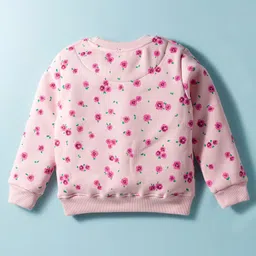 Smarty Girls Fleece Knit Full Sleeves Winter Wear Suit Set With Floral Print - Pink image 3
