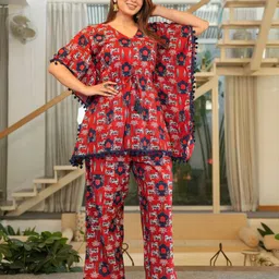 Aujjessa Printed Pure Cotton Maternity Feeding Kaftan Top & Trousers image 3