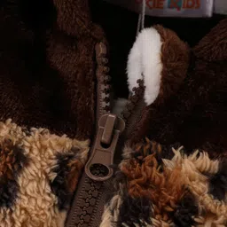 Kookie Kids Full Sleeves Hooded  Winter Fur Jacket with Leopard Theme Design - Brown image 4