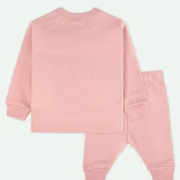 Ariel Pure Cotton Full Sleeves Teddy Bear Printed Tee & Joggers Set - Pink image 5