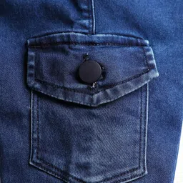 Olio Kids Denim Woven Full Length Solid Colour Jeans With Cargo Pockets - Navy Blue image 4