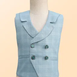 Rikidoos Full Sleeves Checked 3 Piece Party Suit With Bow Set - Sky Blue & White image 4