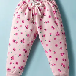 Smarty Girls Fleece Knit Full Sleeves Winter Wear Suit Set With Floral Print - Pink image 4