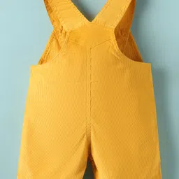 ToffyHouse Corduroy Woven Half Sleeves T-Shirt & Dungaree With Animal Embroidery & Moustache Print - Yellow & White image 5