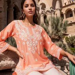 KALINI Women Floral Embroidered Flared Sleeves Thread Work Kurta image 4