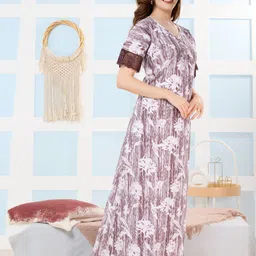 TRUNDZ Women Floral Printed Regular Maxi Nightdress image 3