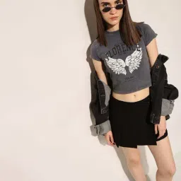 Only Grey Cotton Slim Fit Printed Crop Top image 5