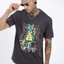 SHOWOFF Grey Cotton Relaxed Fit Graphic T-Shirt image 1