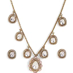 Priyaasi Gold Plated American Diamond-Studded Geometric Elegance Polki Jewellery Set image 5