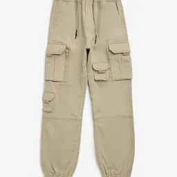 Y&F Kids by Westside Beige Cargo-Style Mid-Rise Cotton-Blend Joggers-picture-24