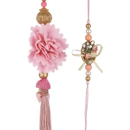 Saraf RS Jewellery Pink Stones & Pearl Beaded Rakhi Lumba Set image 5