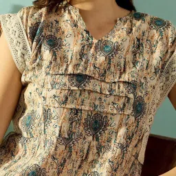 The Kaftan Company Beige Cotton Printed Night Dress image 5