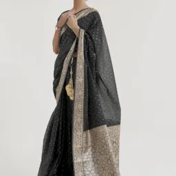 Saree Mall Black Woven Saree With Unstitched Blouse-image-92
