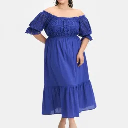 VIRGIO Blue Flared Fit Solid Dress-picture-20