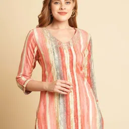 Fashor Pink Printed Straight Kurta image 5
