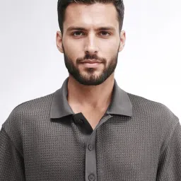 Rare Rabbit Grey Cotton Regular Fit Solid Shirt image 5