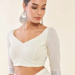 Soch Off-White Cotton Woven Saree With Unstitched Blouse image 5