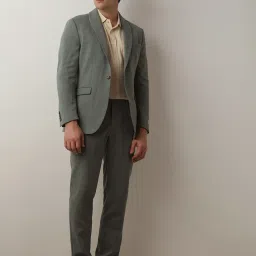 SELECTED HOMME Green Melange Slim Fit Flat Front Trousers image 5