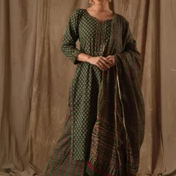 LIVIX Women Ethnic Motifs Printed Regular Chanderi Cotton Kurta with Palazzos & With Dupatta image 4