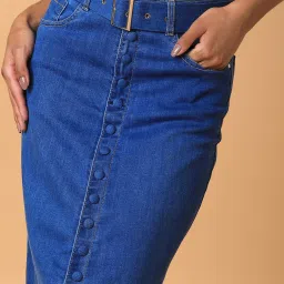 showoffff SHOWOFF Blue Midi Skirt With Belt image 5