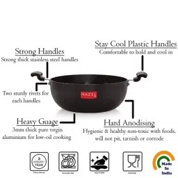 HAZEL Black Hard Anodized Kadhai with Lid (1.3L) image 3
