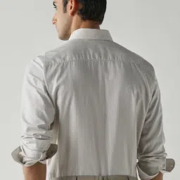 Reid & Taylor Beige Cotton Regular Fit Striped Shirt image 2