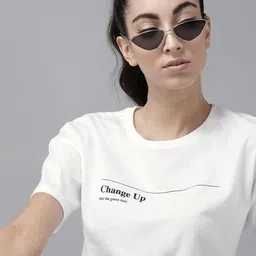 The Roadster Lifestyle Co Women White Pure Cotton Printed Round Neck Pure Cotton T-shirt-image-18