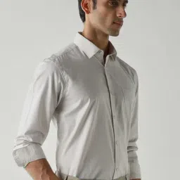 Reid & Taylor Beige Cotton Regular Fit Striped Shirt image 3