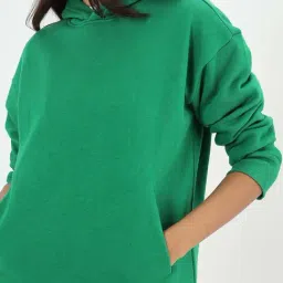 Femmella Green Cotton Relaxed Fit Hoodie image 5